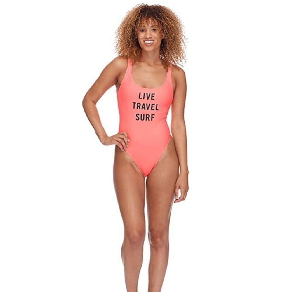 NWT Eidon Surf "Live, Travel, Surf"  blush peach one piece swimsuit, L
